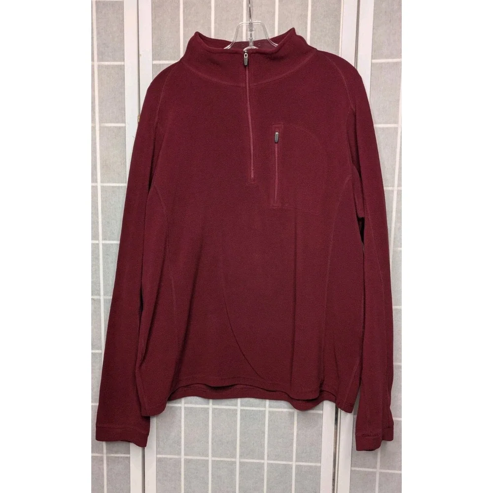 LL Bean Men's Sweater Large Fleece Pockets 1/4 Zip Pullover Outdoors Hiking Red